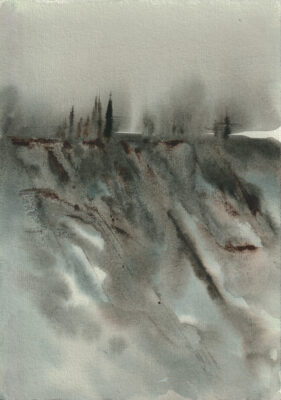 Aquarelle abstraite Strates et Arbres 5